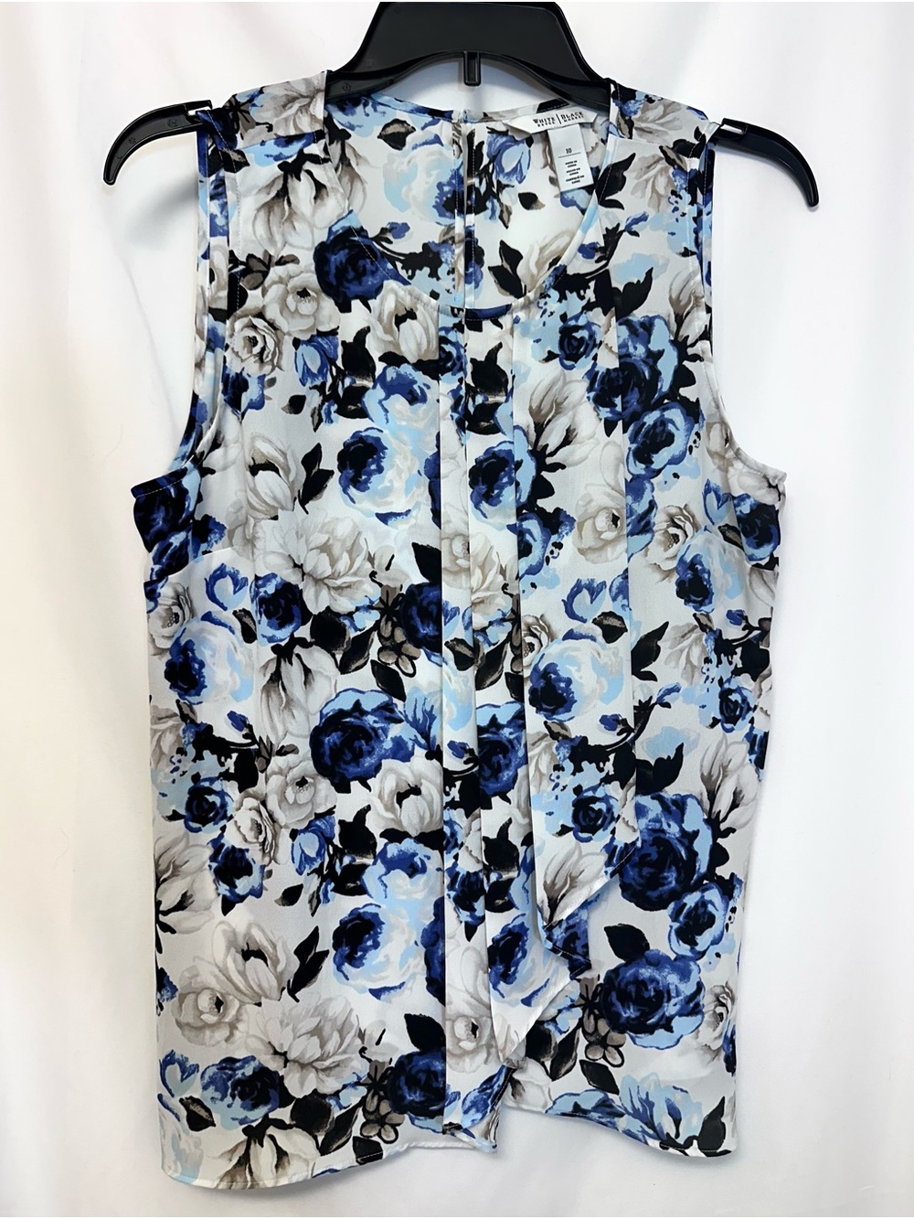White House Black Market Size 10 Floral Sleeveless Pleated Front - Blue White